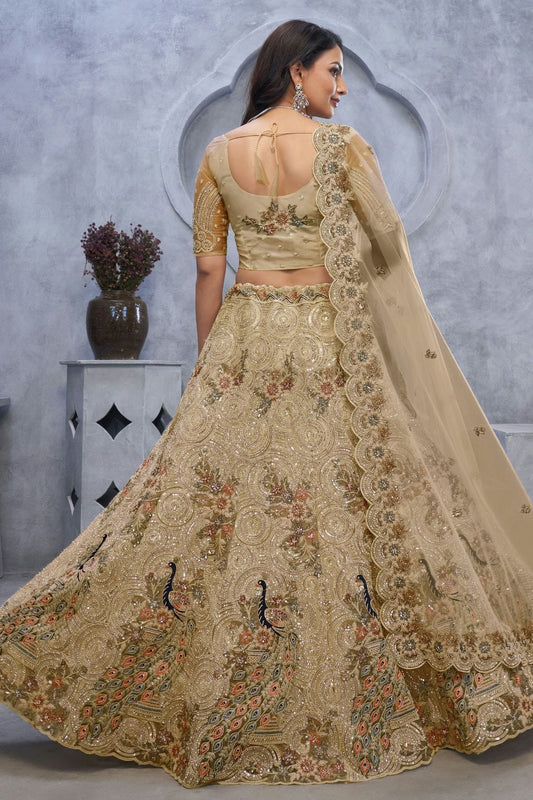 Beige Soft Net Embroidery Lehenga Choli NCLC11112006