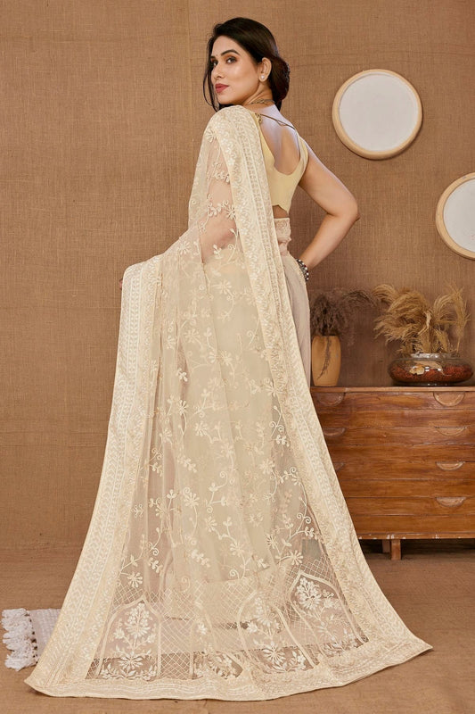 Beige Soft Net Saree NCSD11112502