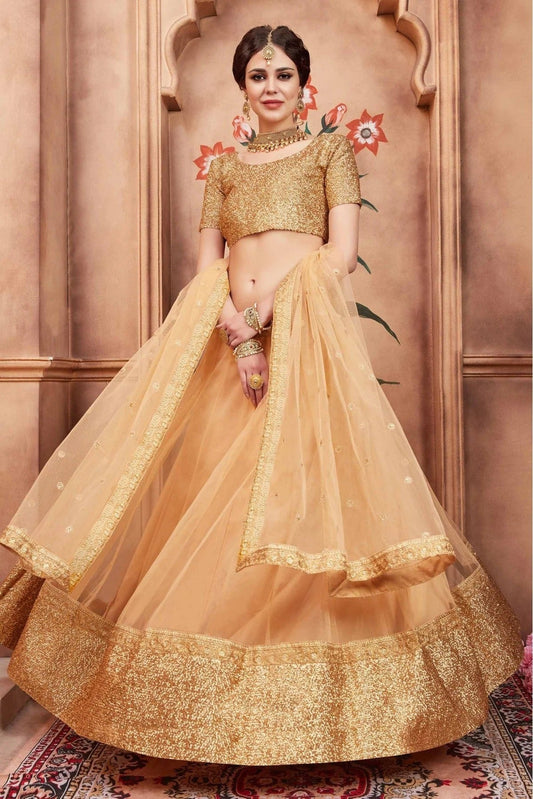 Beige Soft Net Sequins Lehenga Choli NCLC10810530