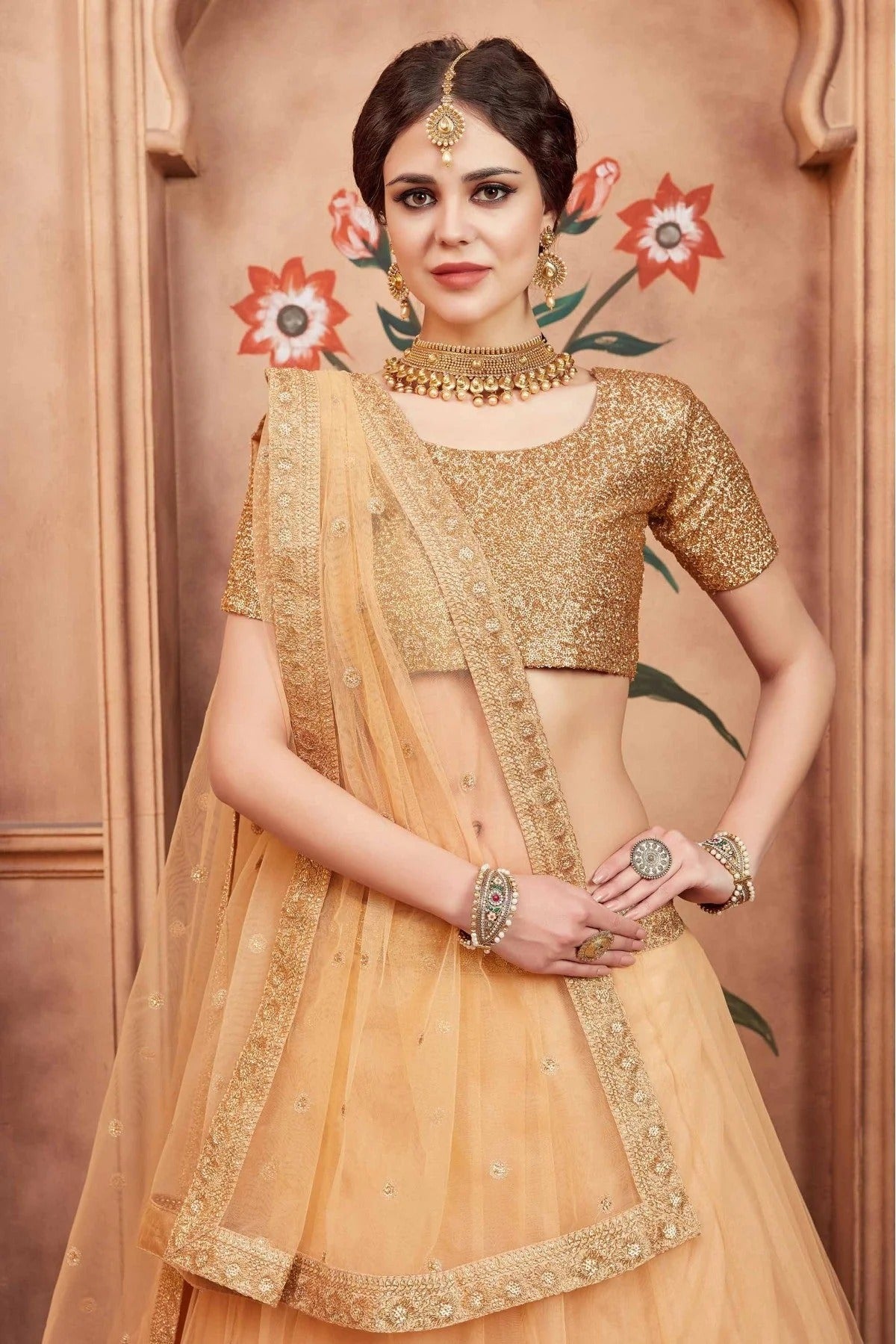 Beige Soft Net Sequins Lehenga Choli NCLC10810530
