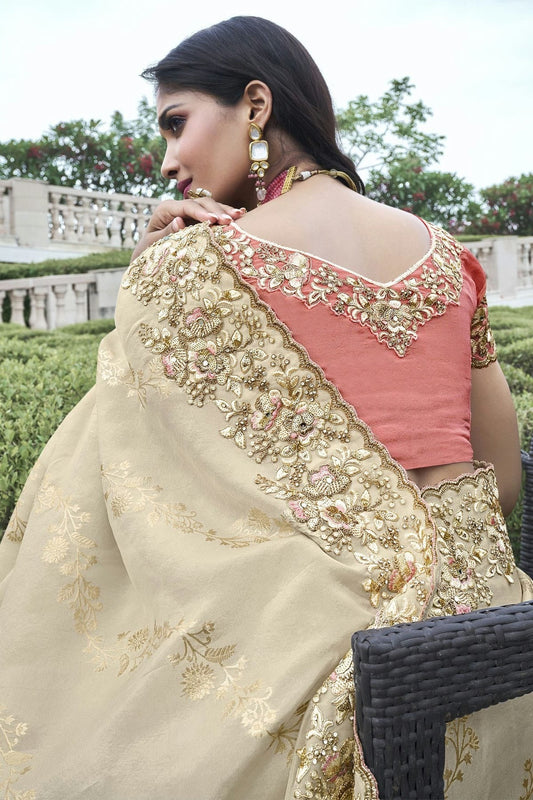 Beige Tissue Silk Designer Saree NCSD11112198