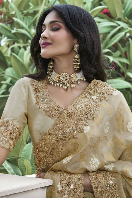 Beige Tissue Silk Designer Saree NCSD11112202