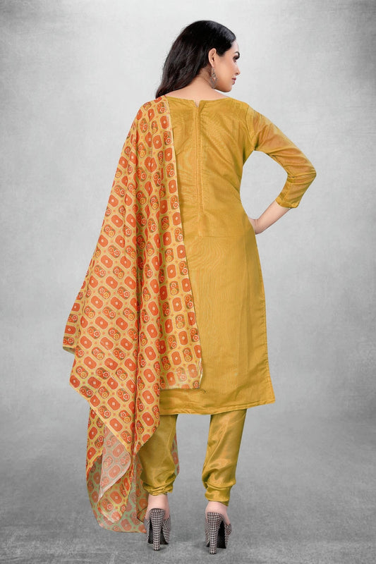 Beige Unstitched Chanderi Churidar Suit NCUS11610413