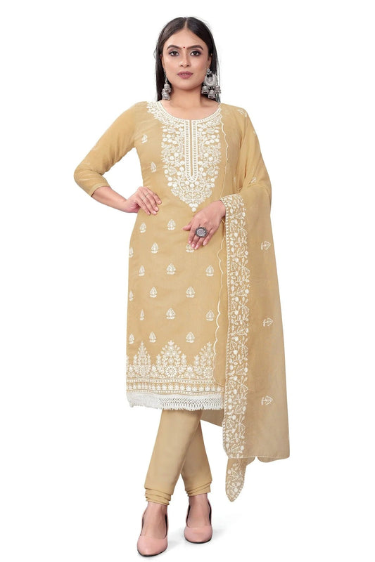 Beige Unstitched Chanderi Cotton Churidar Suit NCUS11610472