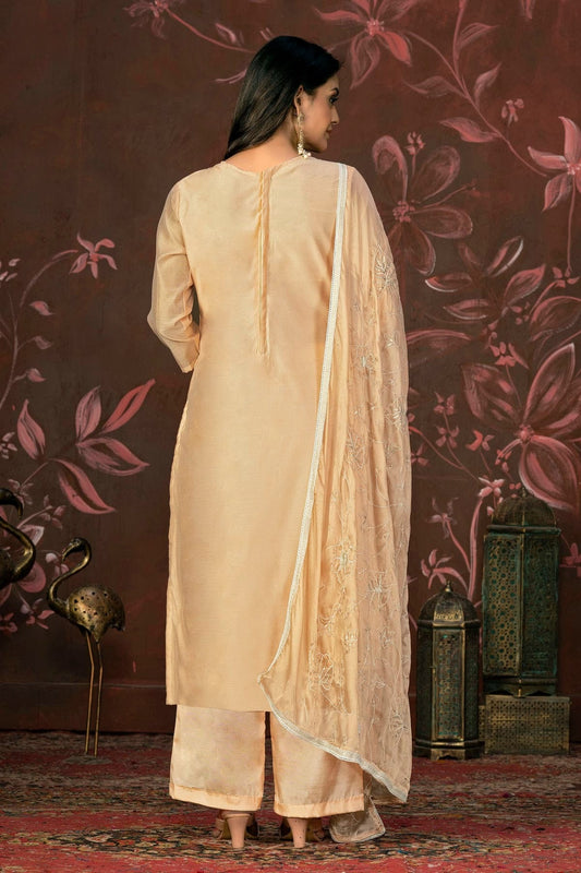 Beige Unstitched Cotton Jacquard Straight Suit NCUS11610169