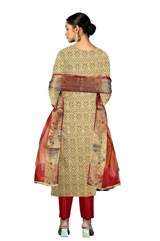 Beige Unstitched Cotton Straight Suit NCUS11610340