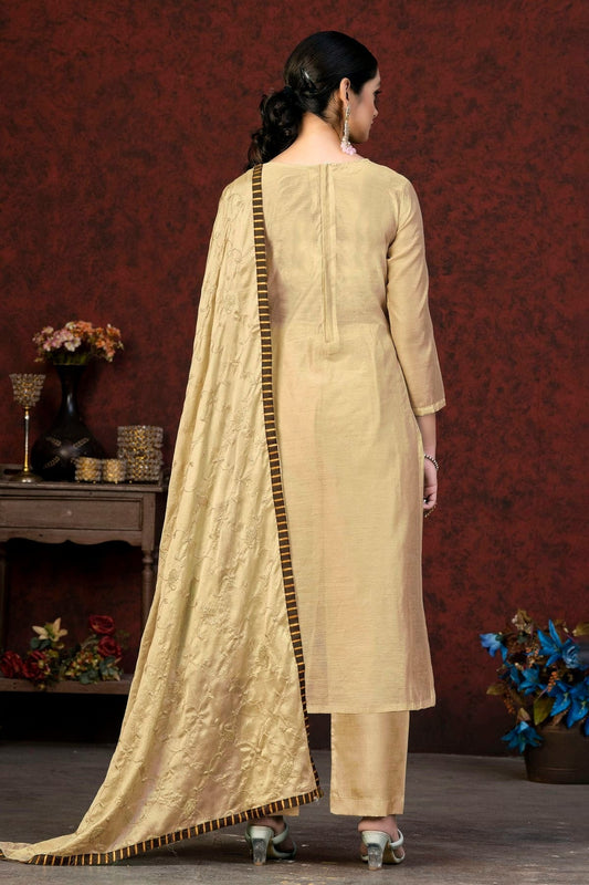 Beige Unstitched Modal Chanderi Straight Suit NCUS11610293