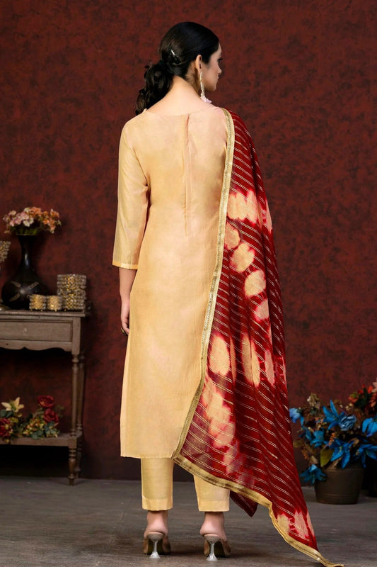 Beige Unstitched Modal Chanderi Straight Suit NCUS11610359