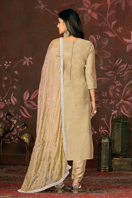 Beige Unstitched Modal Cotton Pant Style Suit NCUS11610177