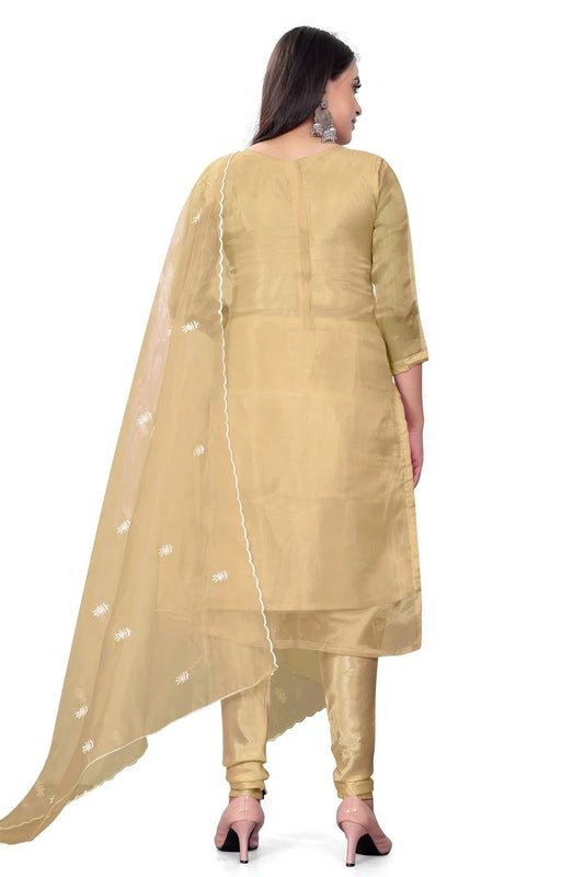 Beige Unstitched Organza Churidar Suit NCUS11610477