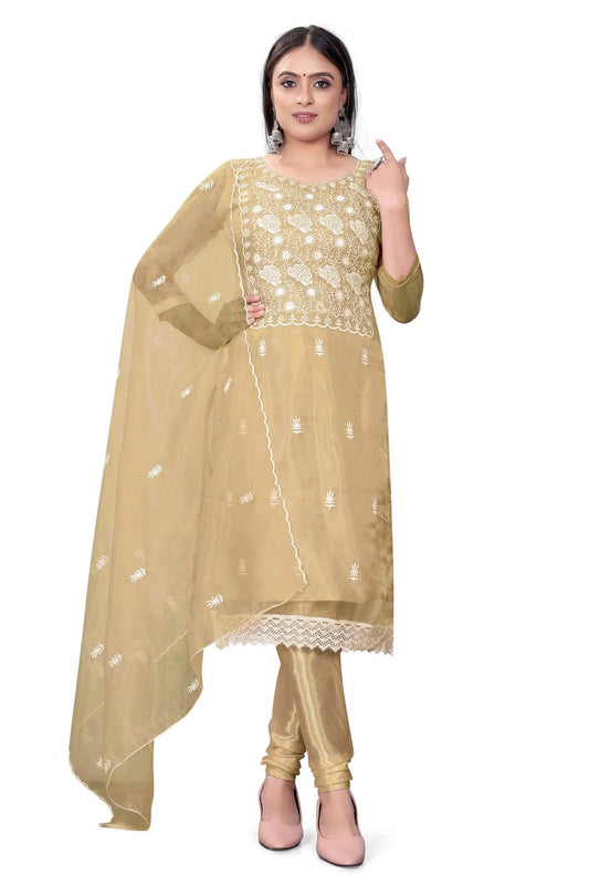 Beige Unstitched Organza Churidar Suit NCUS11610477