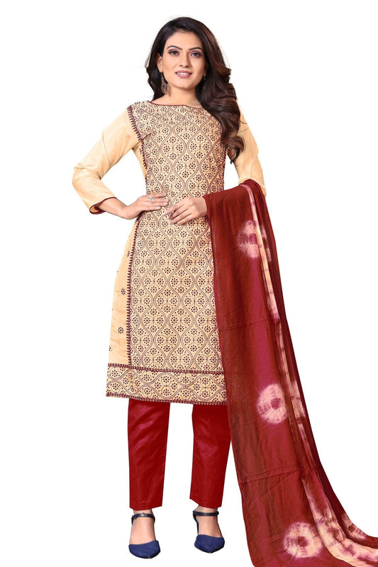 Beige Unstitched Silk Straight Suit NCUS11610491