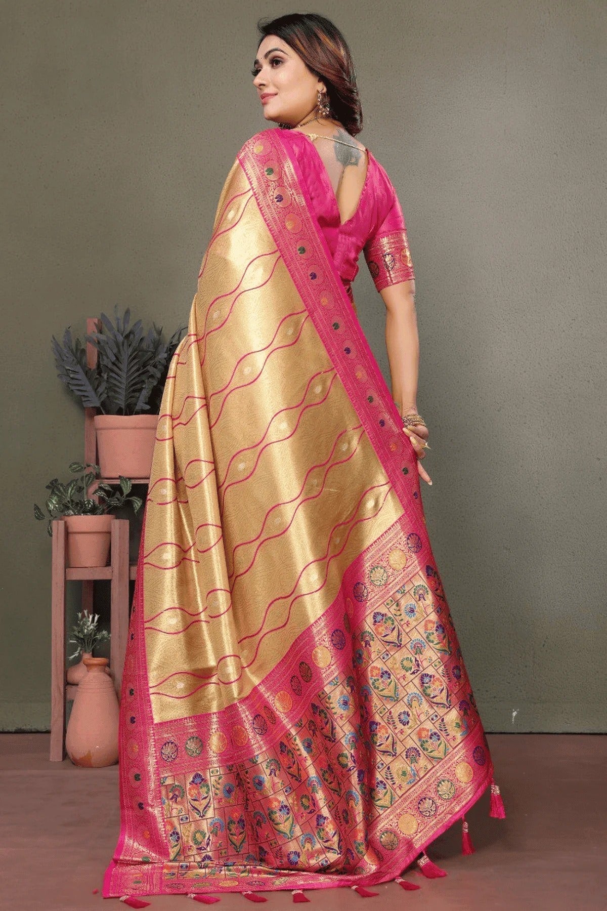 Beige Woven Pure Banarasi Tissue Silk Traditional Saree NCSD12510110