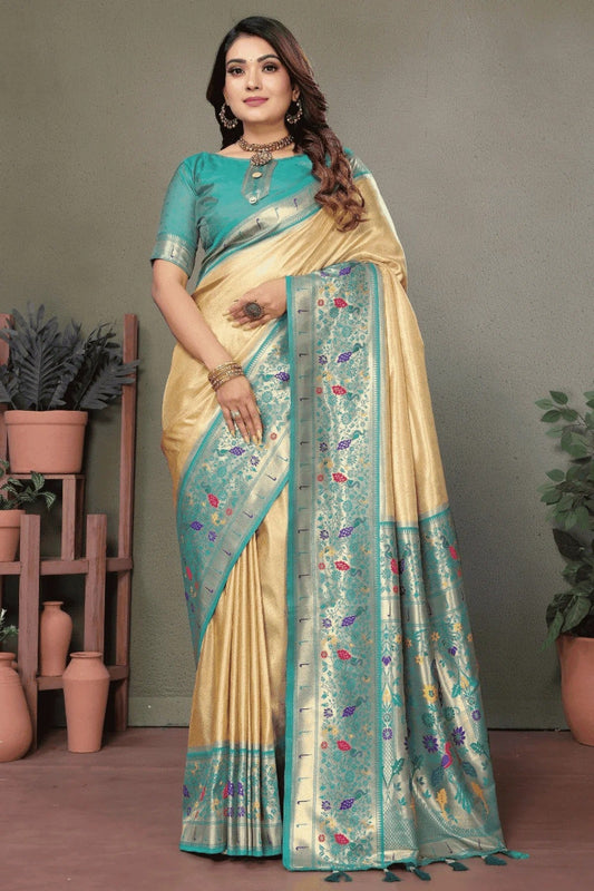 Beige Woven Pure Banarasi Tissue Silk Traditional Saree NCSD12510168