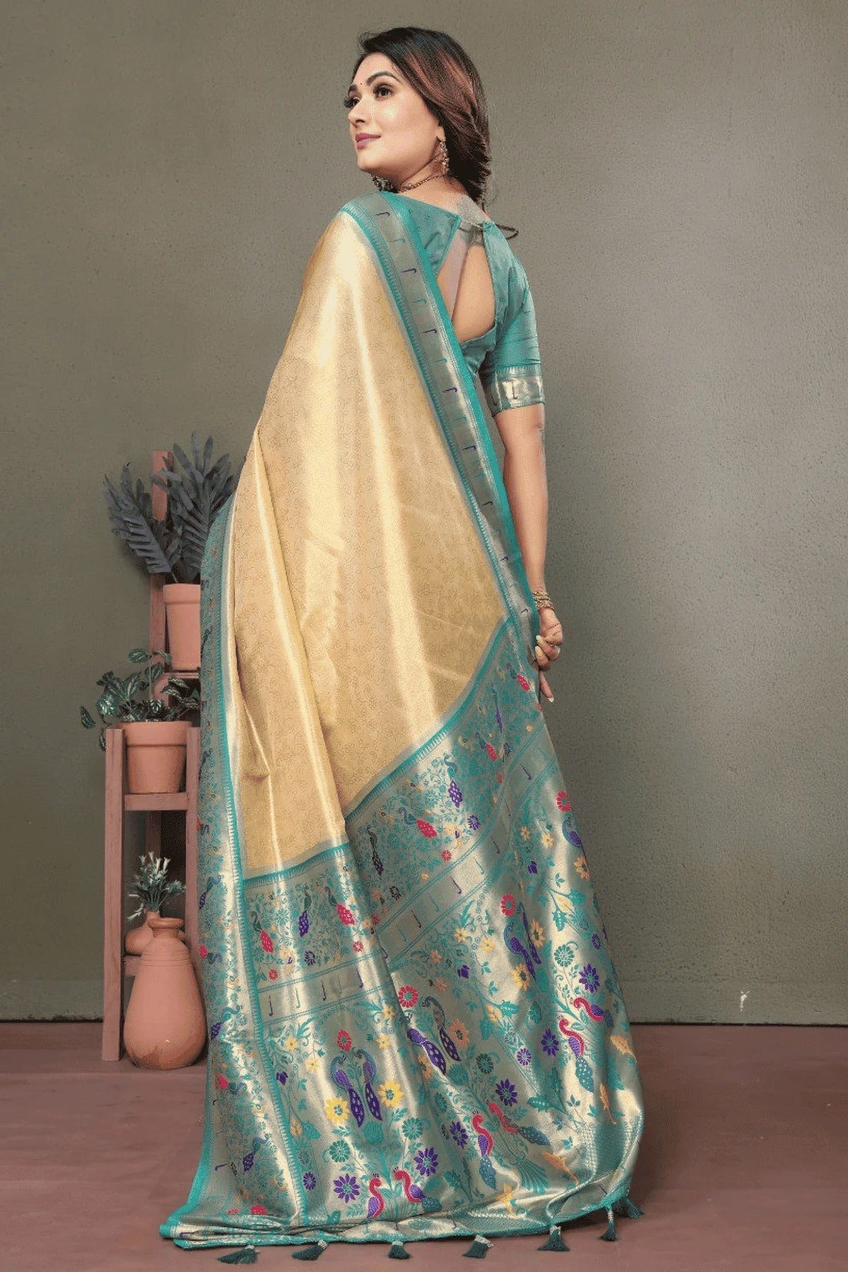 Beige Woven Pure Banarasi Tissue Silk Traditional Saree NCSD12510168