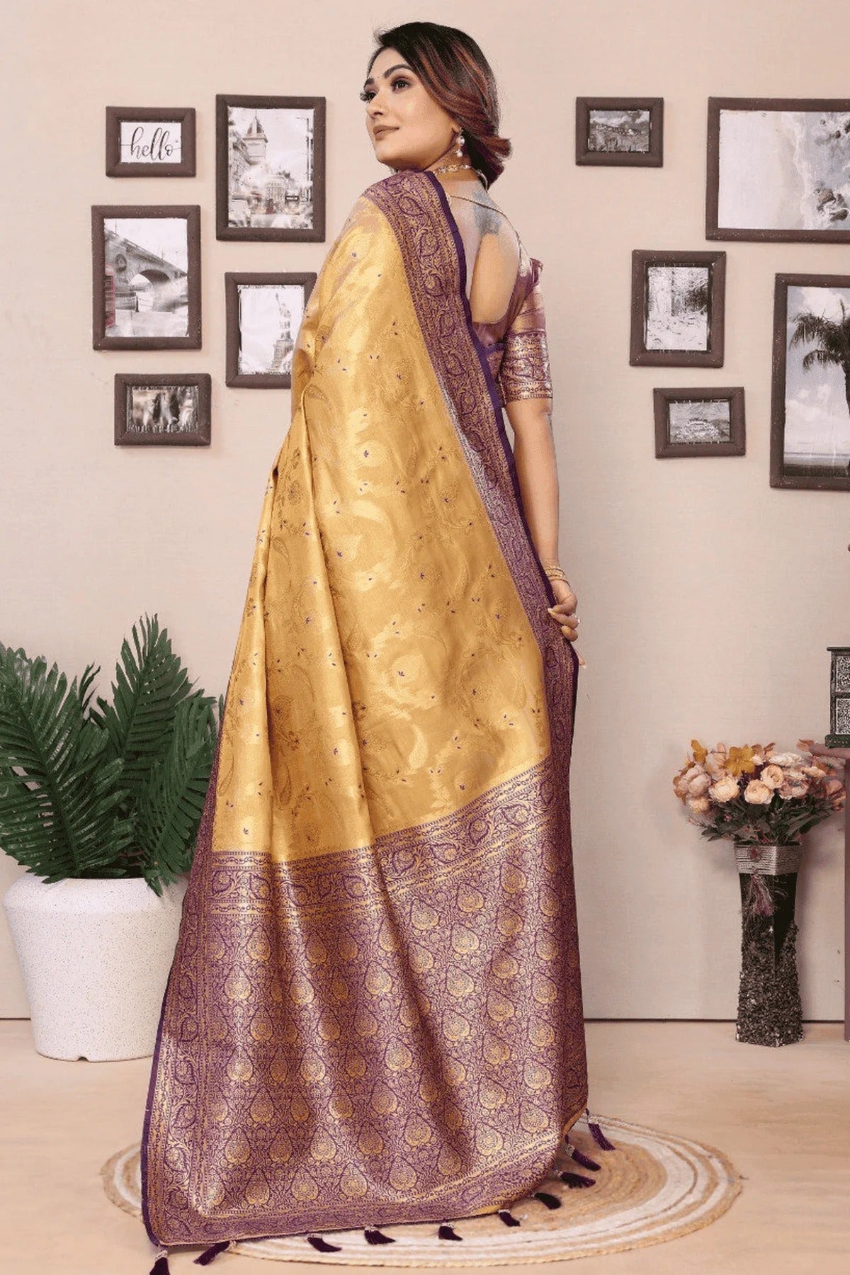 Beige Woven Pure Banarasi Tissue Silk Traditional Saree NCSD12510178