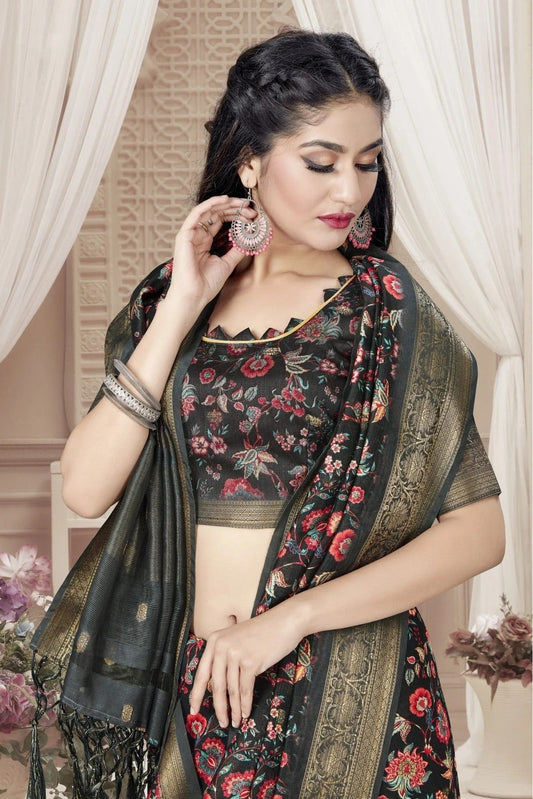 Black Art Silk Digital Print Saree NCSD11210803