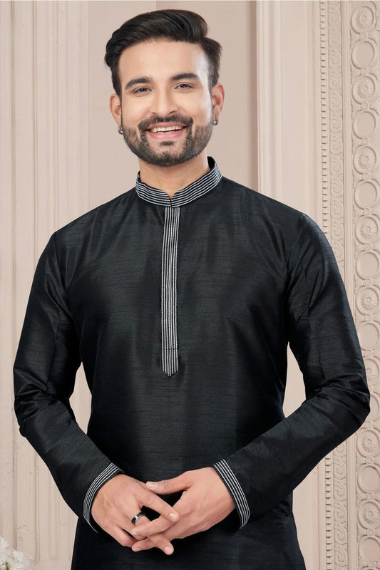 Black Art Silk Kurta Pajama NCKP10410099