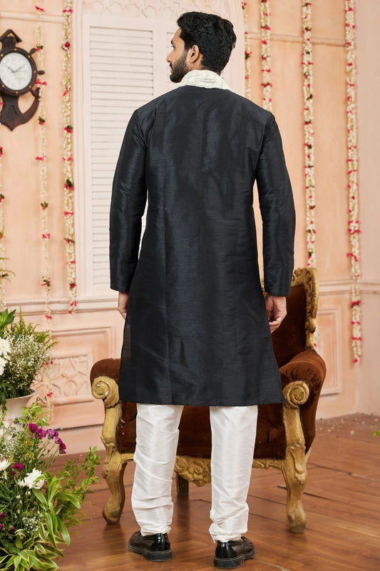 Black Art Silk Kurta PajamaWith Stole NCKP12310127