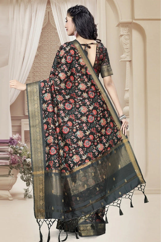 Black Art Silk Printed Saree NCSD11210711