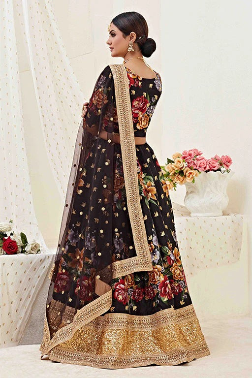 Black Banglori Satin Designer Lehenga Choli NCLC12410132