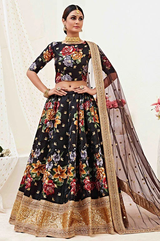 Black Banglori Satin Designer Lehenga Choli NCLC12410132