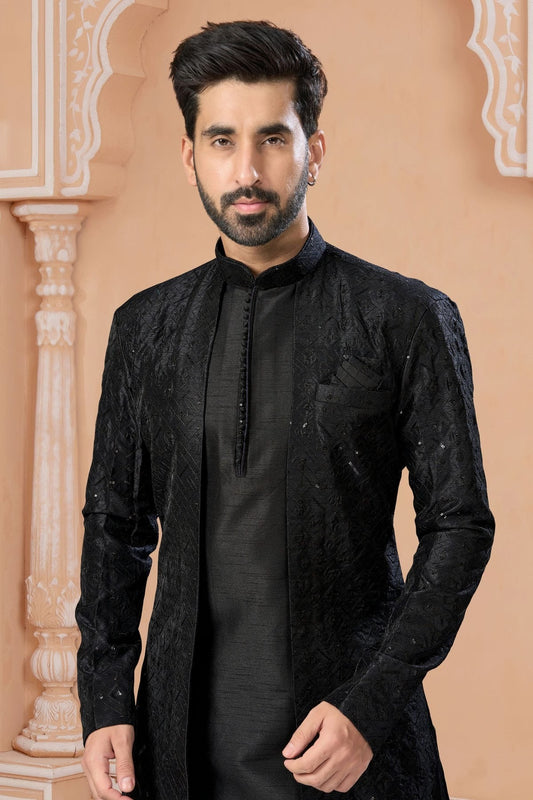 Black Banglori Silk Sherwani NCSH10410253