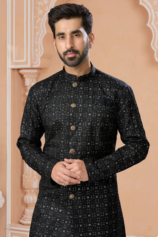 Black Champion Silk Sherwani NCSH10410256