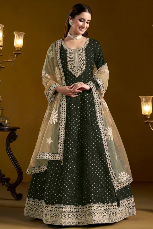 Black Chanderi Butti Semi Stitched Anarkali Suit NCSM10510162