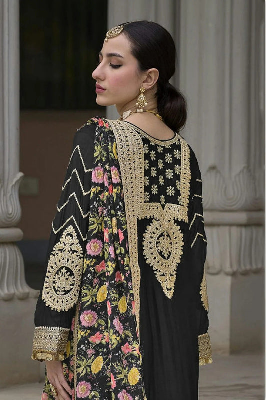 Black Chinon Palazzo Pant Suit NCSM11410541