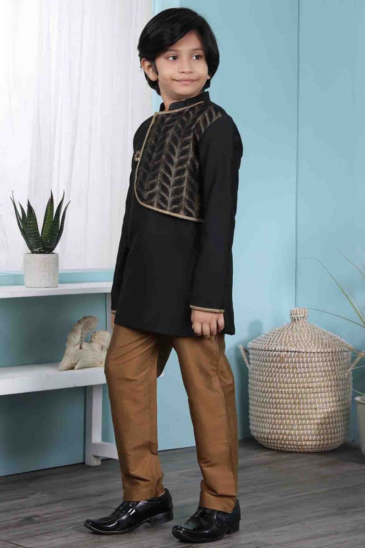 Black Cotton Silk Kurta Pajama NCBW10710680