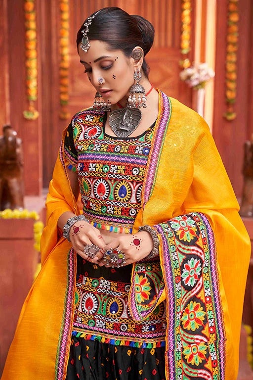 Black Cotton Silk Navratri Lehenga Choli NCLC12410131