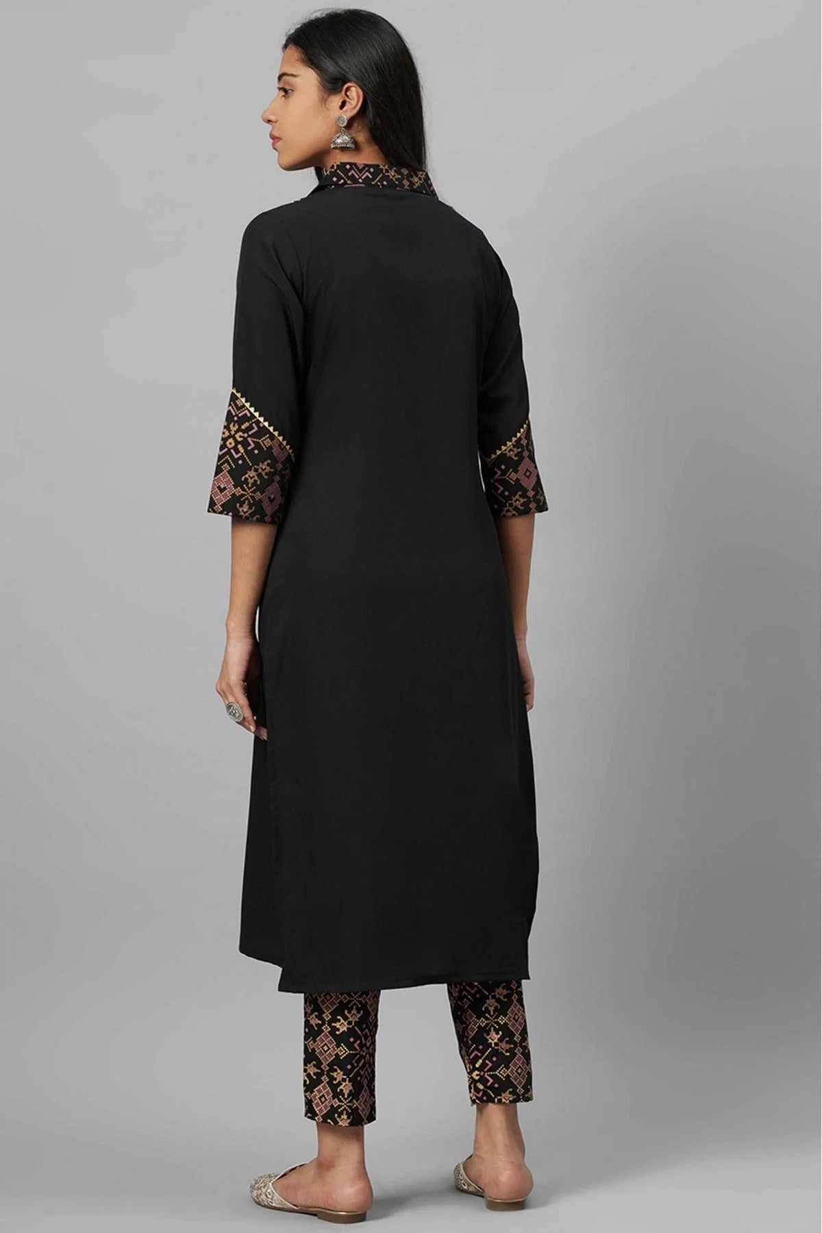 Black Crepe Foil Print Kurti NCKR10610197