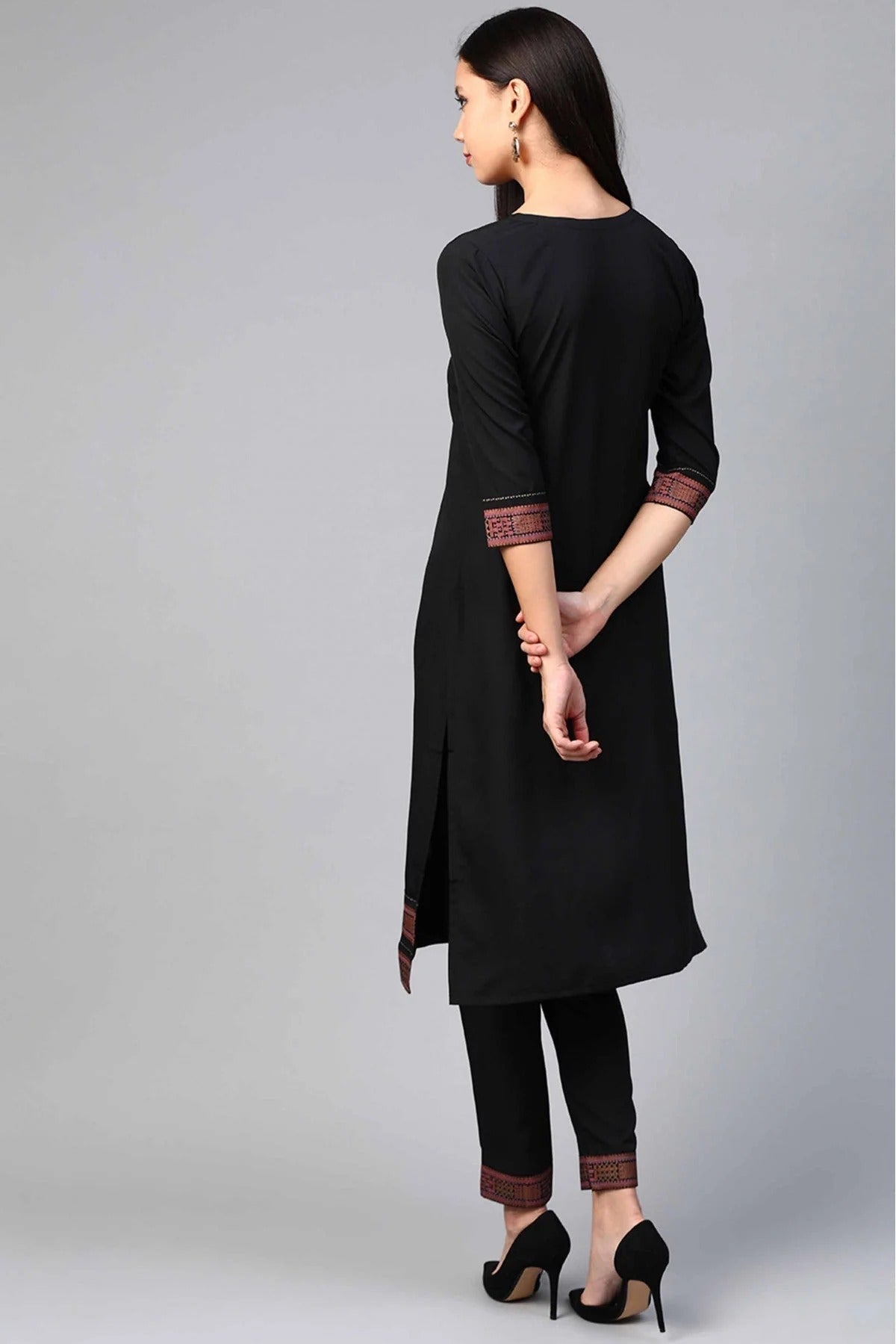 Black Crepe Solid Kurta With Pant NCKR10610153