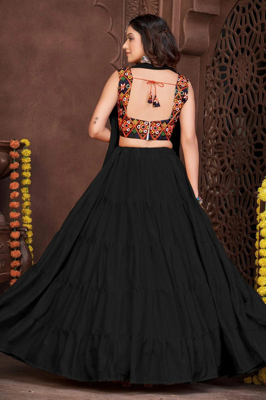 Black Embroidery French Crepe Navratri Lehenga NCLD11710195