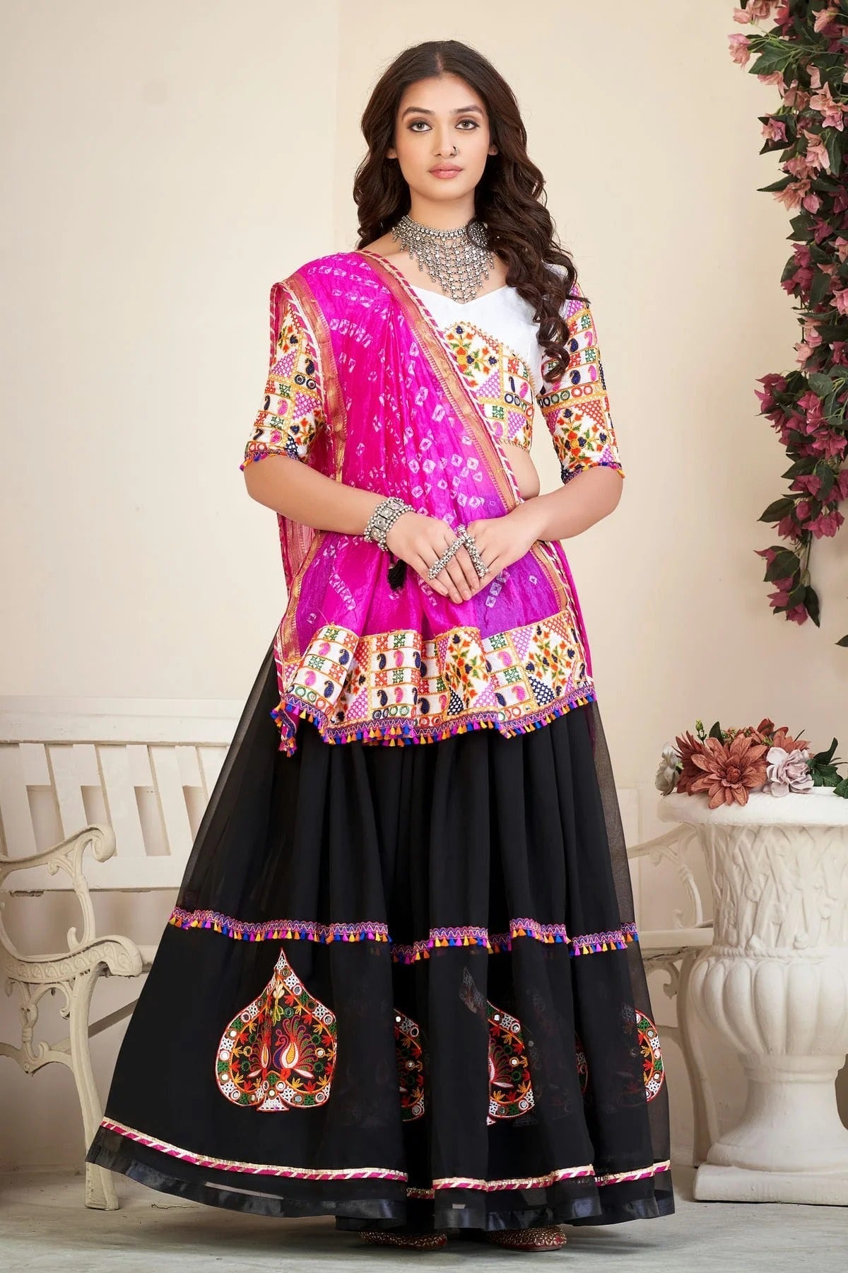 Black Embroidery Georgette Navratri Lehenga NCLD11710187