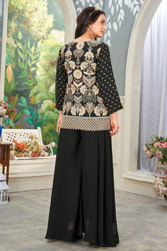 Black Faux Georgette Readymade Palazzo Pant Suit NCSS11410447