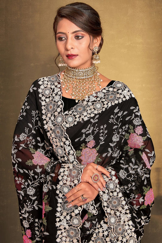 Black Georgette Designer Saree NCLC11210338