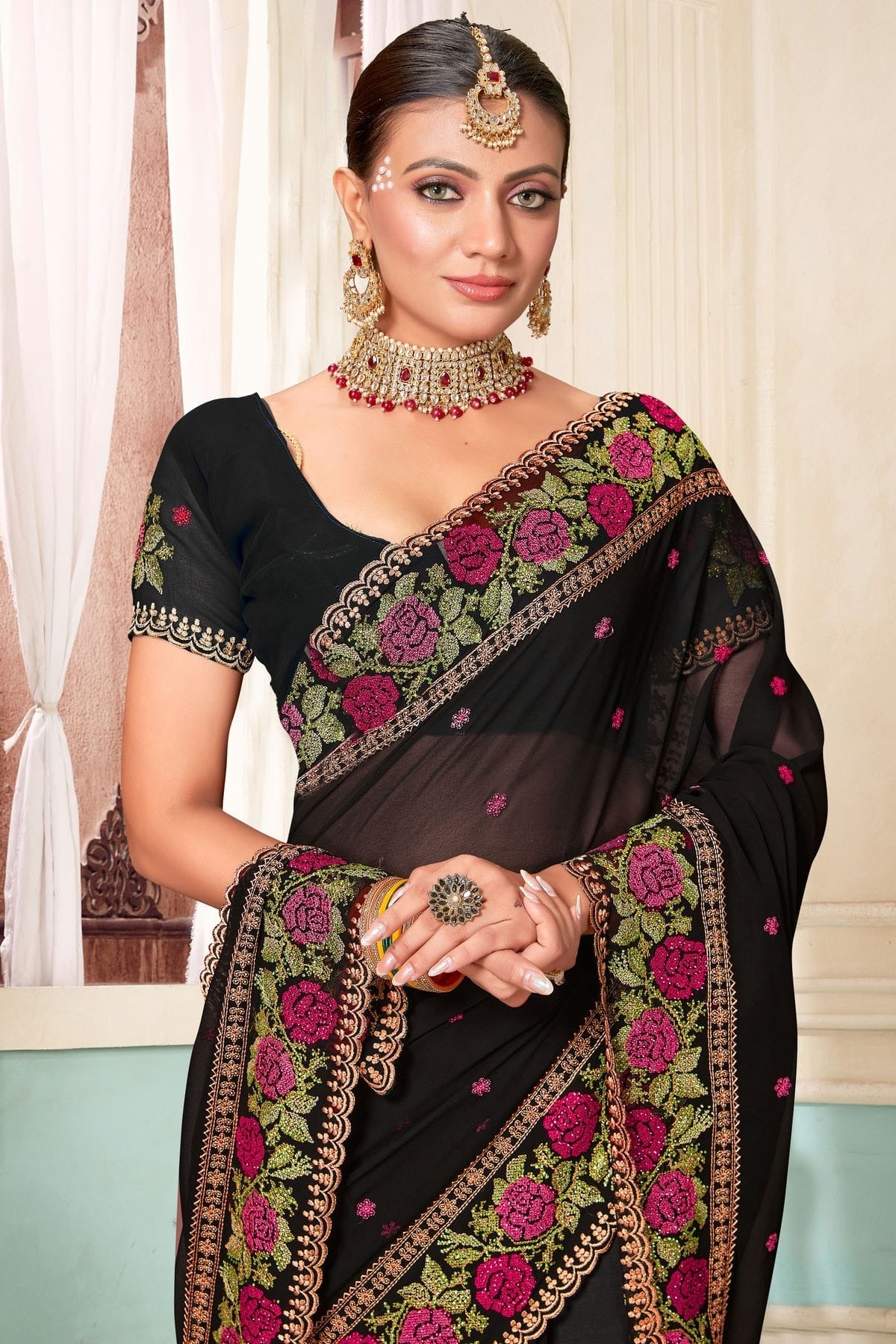 Black Georgette Designer Saree NCLC11210365