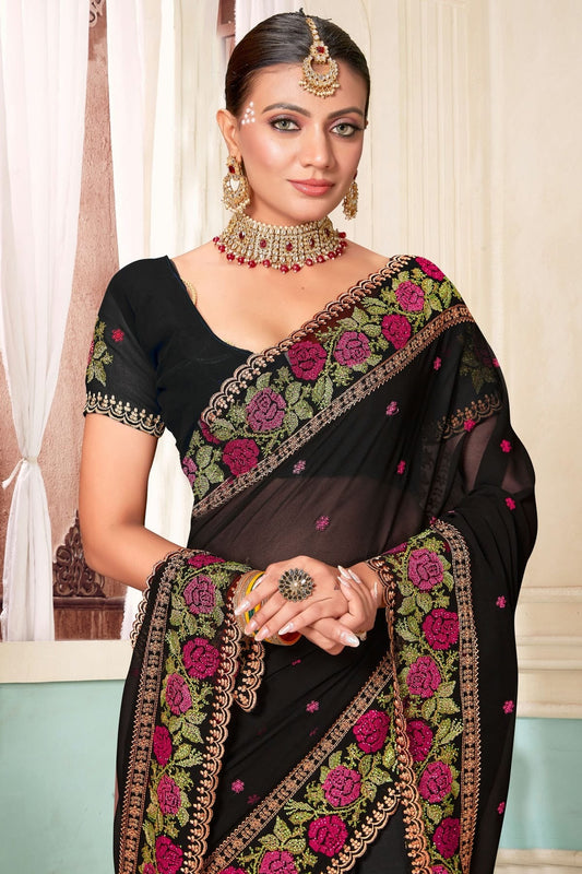 Black Georgette Designer Saree NCLC11210365