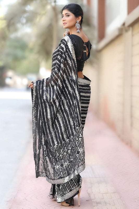 Black Georgette Designer Saree NCSD11112195