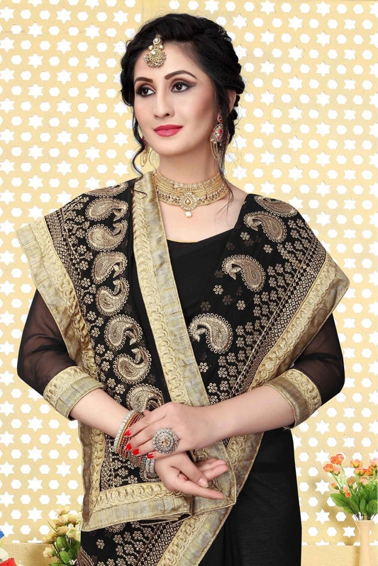 Black Georgette Embroidered Saree NCSD11210597