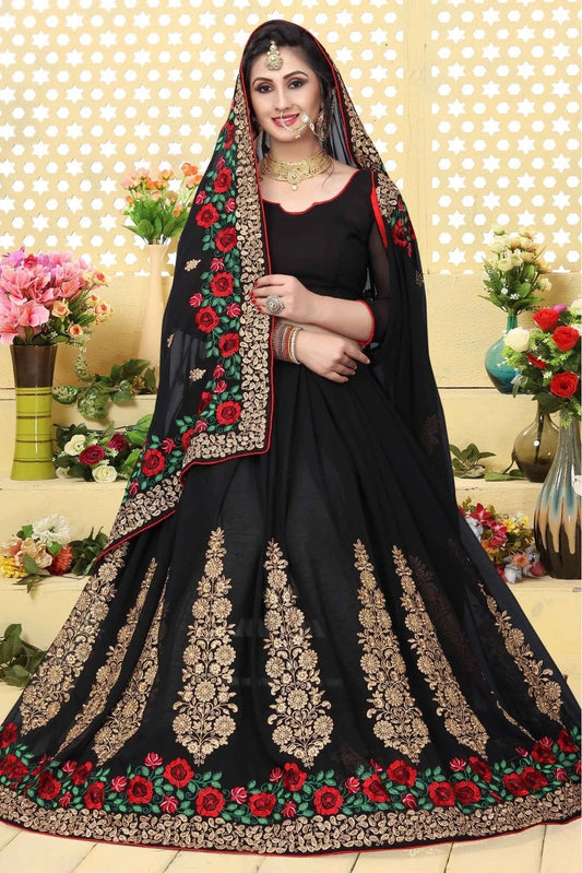 Black Georgette Embroidered Saree NCSD11210600