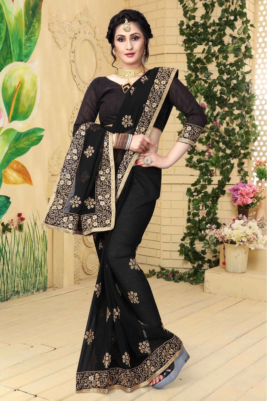Black Georgette Embroidered Saree NCSD11210605