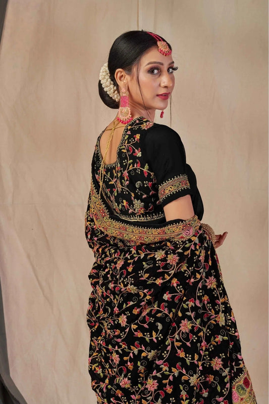 Black Georgette Embroidery Saree NCSD11210853