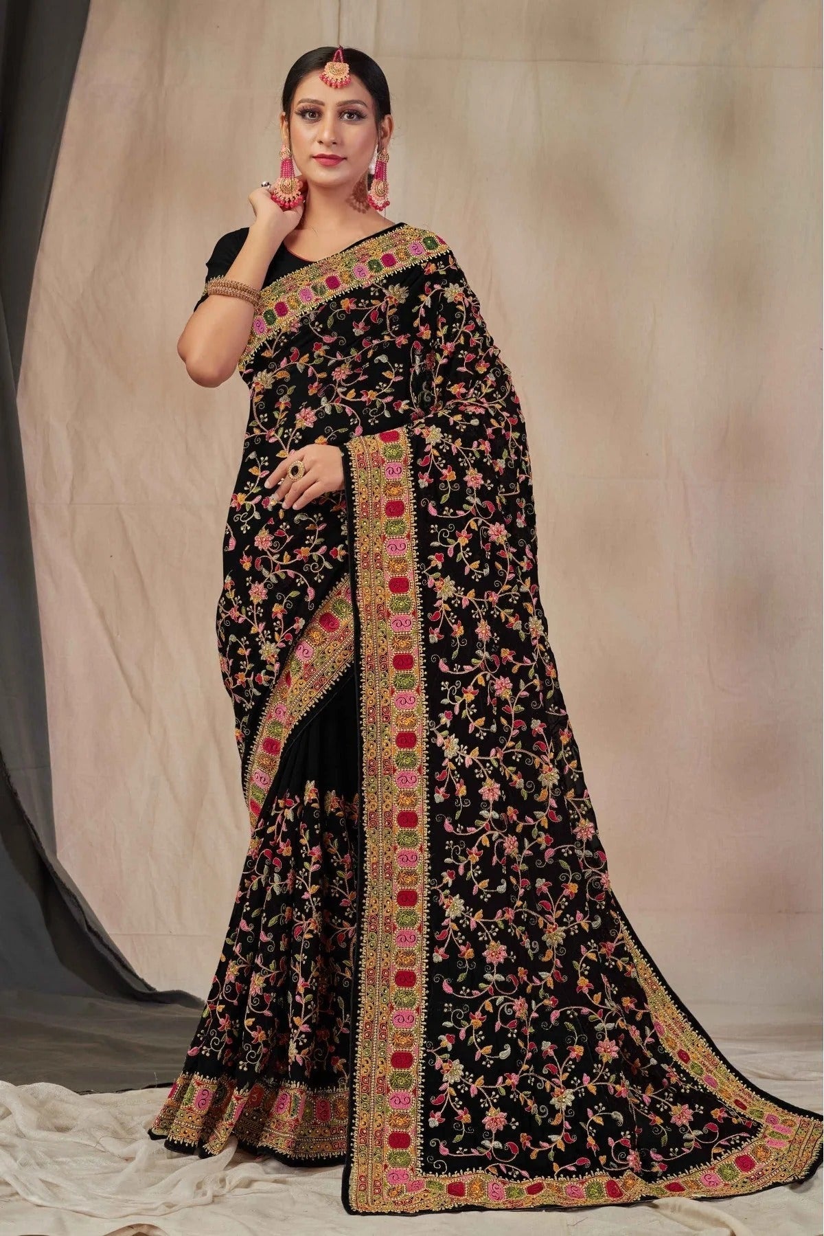 Black Georgette Embroidery Saree NCSD11210853