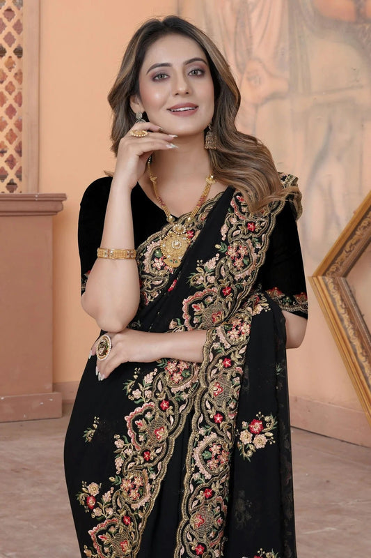 Black Georgette Saree NCSD10910348