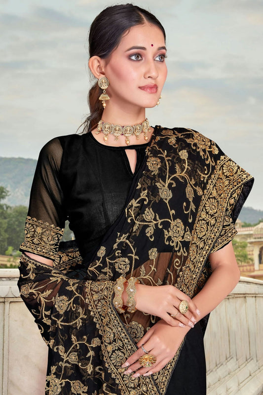 Black Georgette Saree NCSD10910385