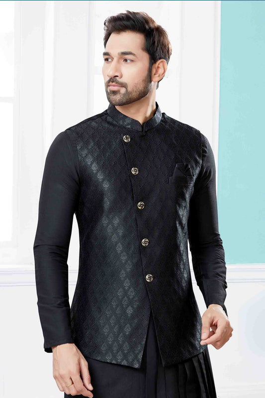 Black Indo Western In Silk Dupion NCSH10410551