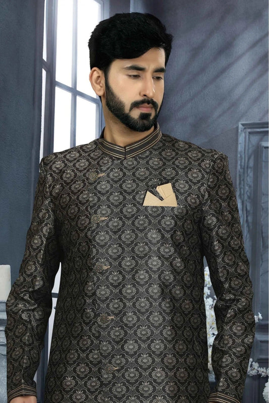 Black Jacquard Digital Print Sherwani NCSH10410441